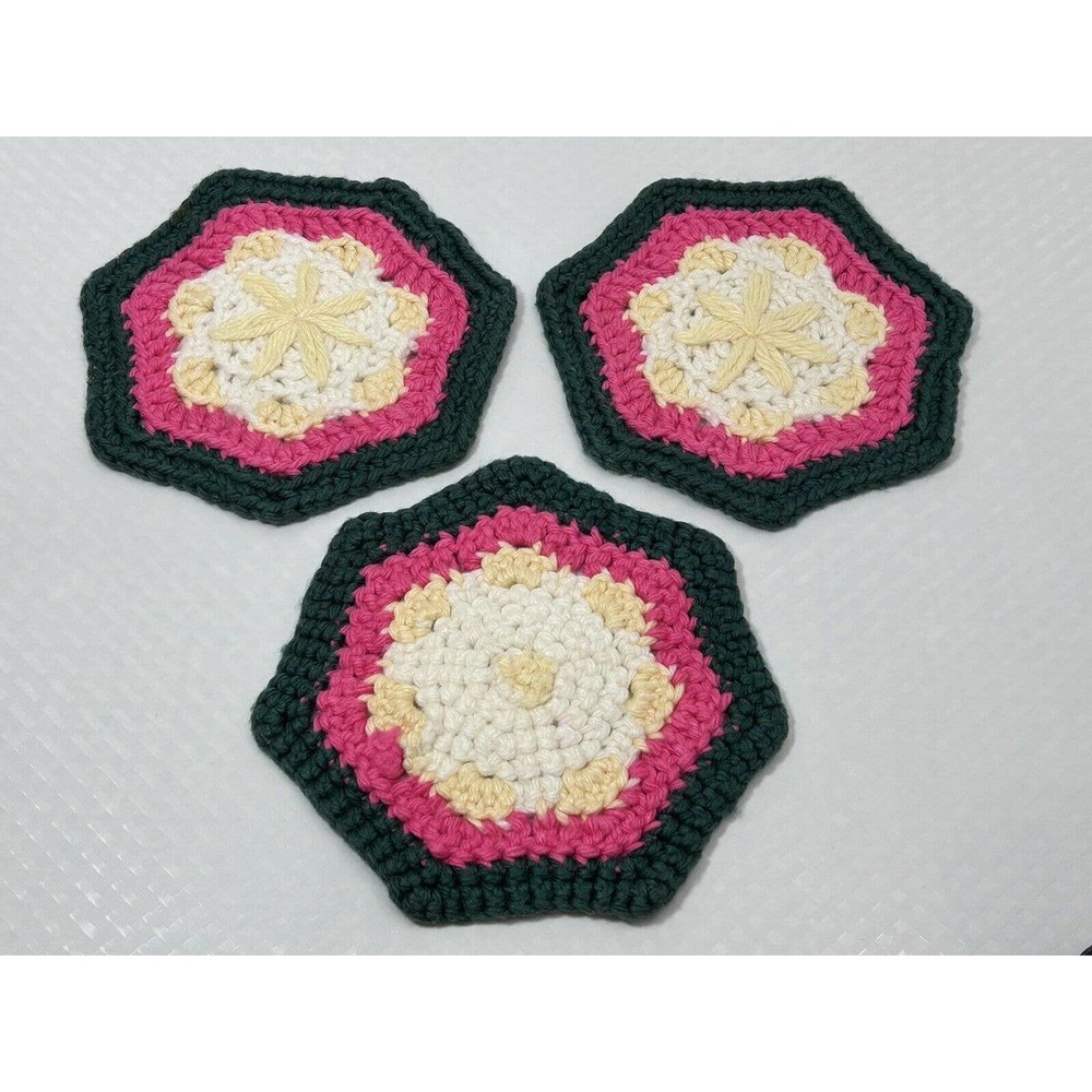 Set of‎ Three Granny Hexagon Crochet Pot Holders
